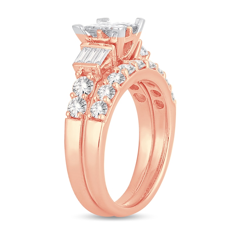 Main Image 2 of Diamond Bridal Set 2 ct tw Round/Princess/Baguette 14K Rose Gold