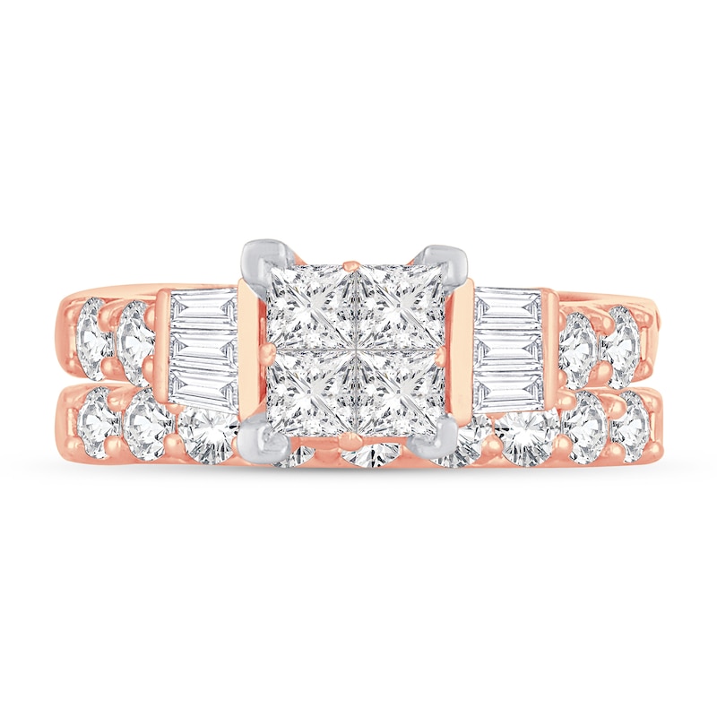 Main Image 3 of Diamond Bridal Set 2 ct tw Round/Princess/Baguette 14K Rose Gold