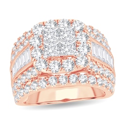Diamond Ring 4 ct tw Round/Princess/Baguette 14K Rose Gold