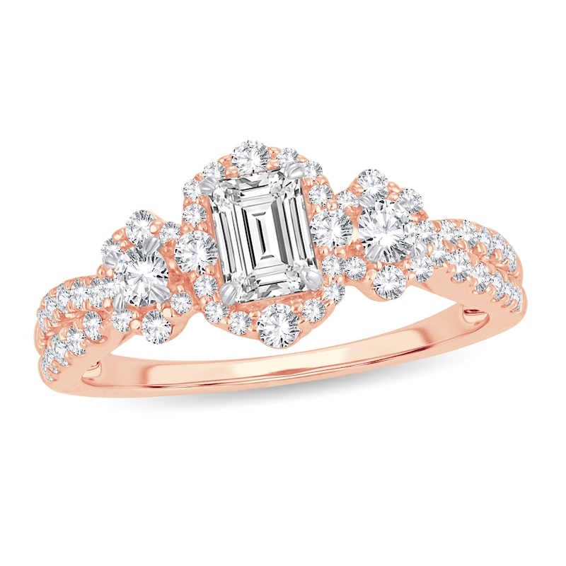 Main Image 1 of Diamond Ring 1-1/6 ct tw Emerald-cut 14K Rose Gold