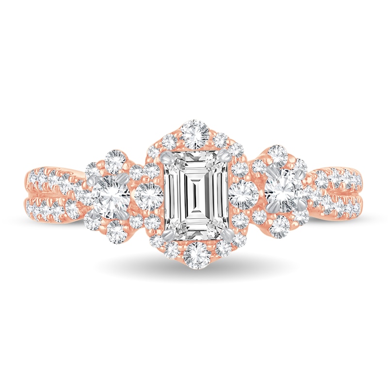 Main Image 3 of Diamond Ring 1-1/6 ct tw Emerald-cut 14K Rose Gold