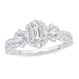 Image of a 14K white gold emerald cut diamond ring.