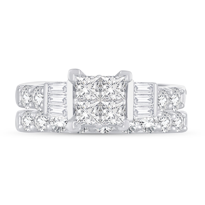 Main Image 3 of Diamond Bridal Set 2 ct tw Round/Princess/Baguette 14K White Gold