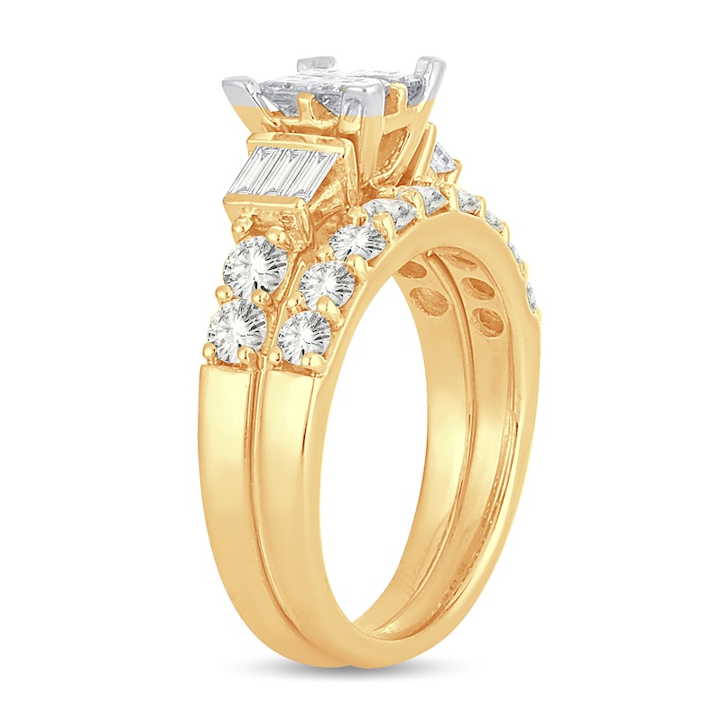 Diamond Bridal Set 2 ct tw Round/Princess/Baguette 14K Yellow Gold