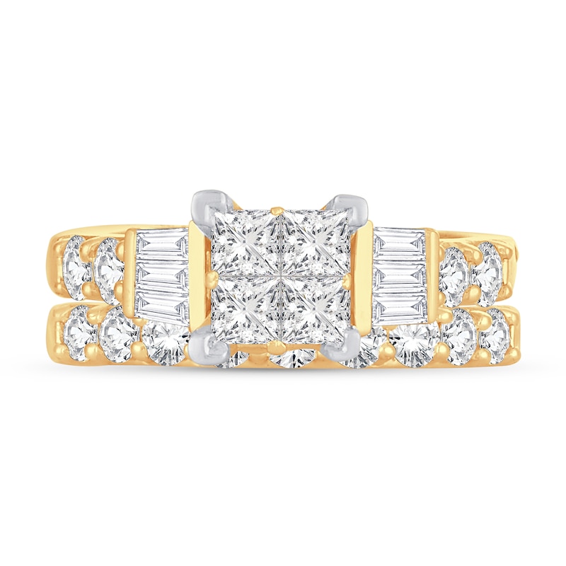 Diamond Bridal Set 2 ct tw Round/Princess/Baguette 14K Yellow Gold