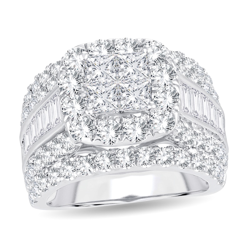 Diamond Engagement Ring 4 ct tw Round/Princess/Baguette 14K White Gold