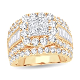 Diamond Ring 4 ct tw Round/Princess/Baguette 14K Yellow Gold