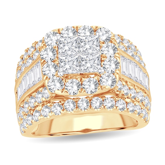 Diamond Ring 4 ct tw RoundPrincessBaguette 14K Yellow Gold