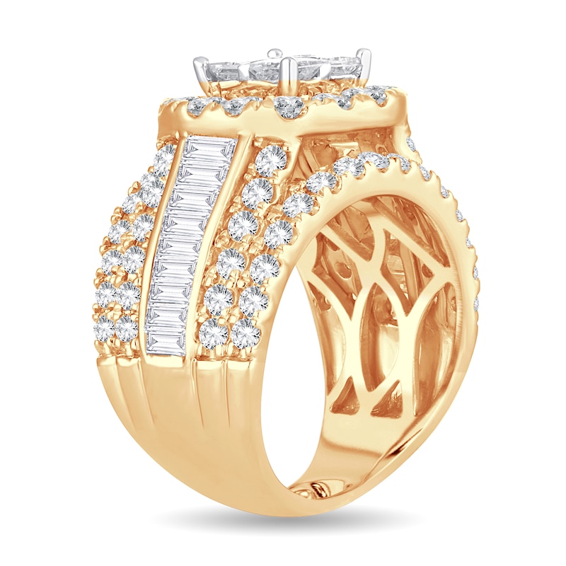 Diamond Ring 4 ct tw Round/Princess/Baguette 14K Yellow Gold