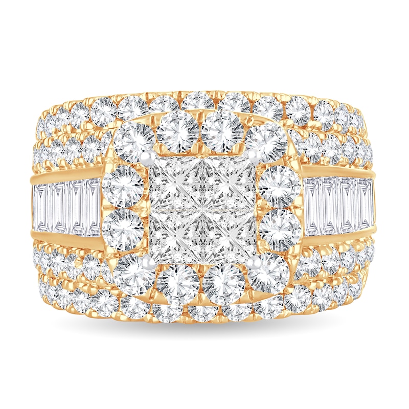 Diamond Ring 4 ct tw Round/Princess/Baguette 14K Yellow Gold