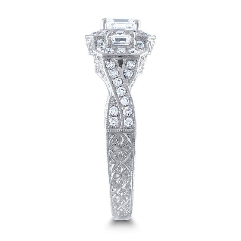 Diamond 3-Stone Engagement Ring 1 ct tw Round/Emerald 14K White Gold