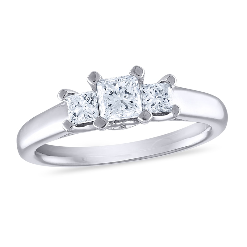 Main Image 1 of Diamond 3-Stone Engagement Ring 1 ct tw Princess 14K White Gold