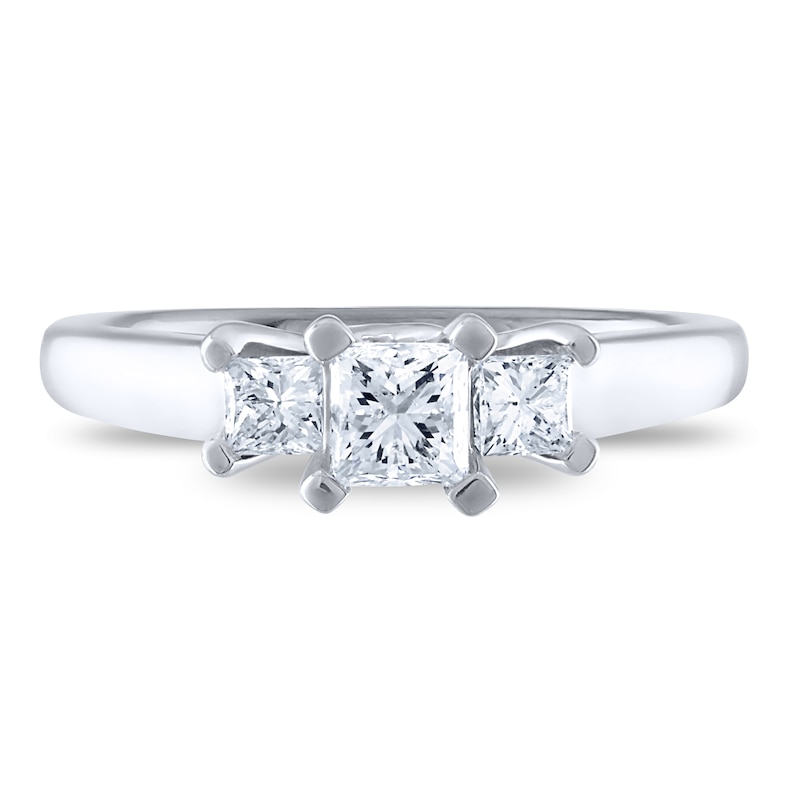Main Image 4 of Diamond 3-Stone Engagement Ring 1 ct tw Princess 14K White Gold