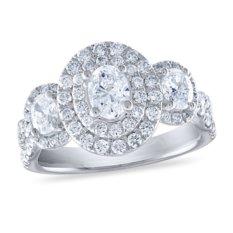 Main Image 1 of Diamond 3-Stone Engagement Ring 1-3/4 ct tw Oval/Round 14K White Gold