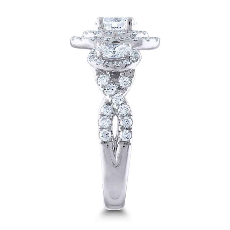 Main Image 2 of Diamond 3-Stone Engagement Ring 1-3/4 ct tw Oval/Round 14K White Gold
