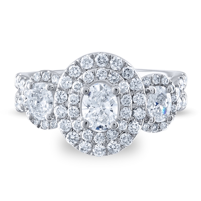Main Image 4 of Diamond 3-Stone Engagement Ring 1-3/4 ct tw Oval/Round 14K White Gold
