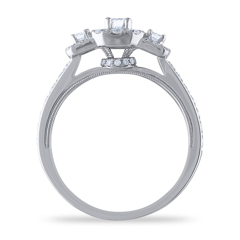 Main Image 3 of Diamond 3-Stone Engagement Ring 1-1/4 ct tw Emerald/Round 14K White Gold