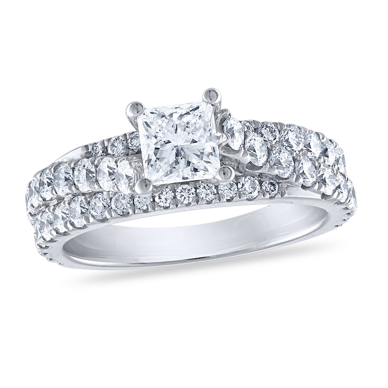 Diamond Engagement Ring 2 ct tw Round/Princess 14K White Gold