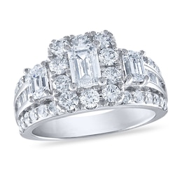 Diamond Engagement Ring 3 ct tw Emerald/Baguette/Round 14K White Gold