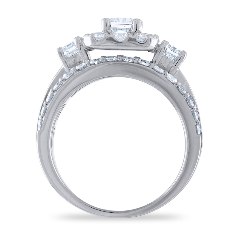 Diamond Engagement Ring 3 ct tw Round/Emerald/Baguette 14K White Gold