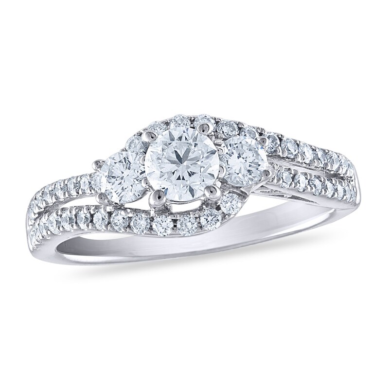 Main Image 1 of Diamond 3-Stone Engagement Ring 1 ct tw Round 14K White Gold