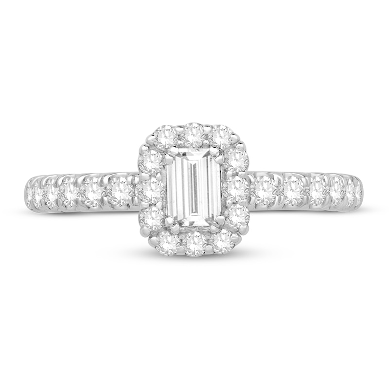 Diamond Engagement Ring 3/4 ct tw Round/Emerald 14K White Gold