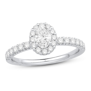 Diamond Engagement Ring 3/4 ct tw Round/Oval 14K White Gold