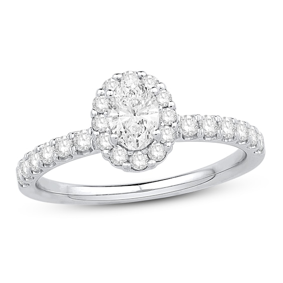 Diamond Engagement Ring 3/4 ct tw Round/Oval 14K White Gold