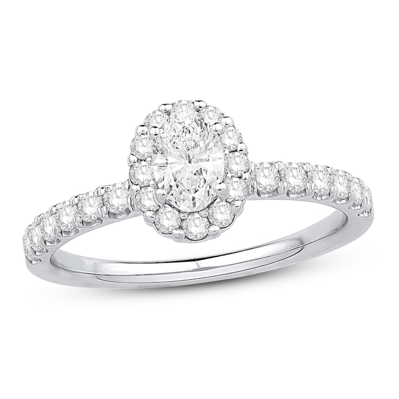 Diamond Engagement Ring 3/4 ct tw Round/Oval 14K White Gold