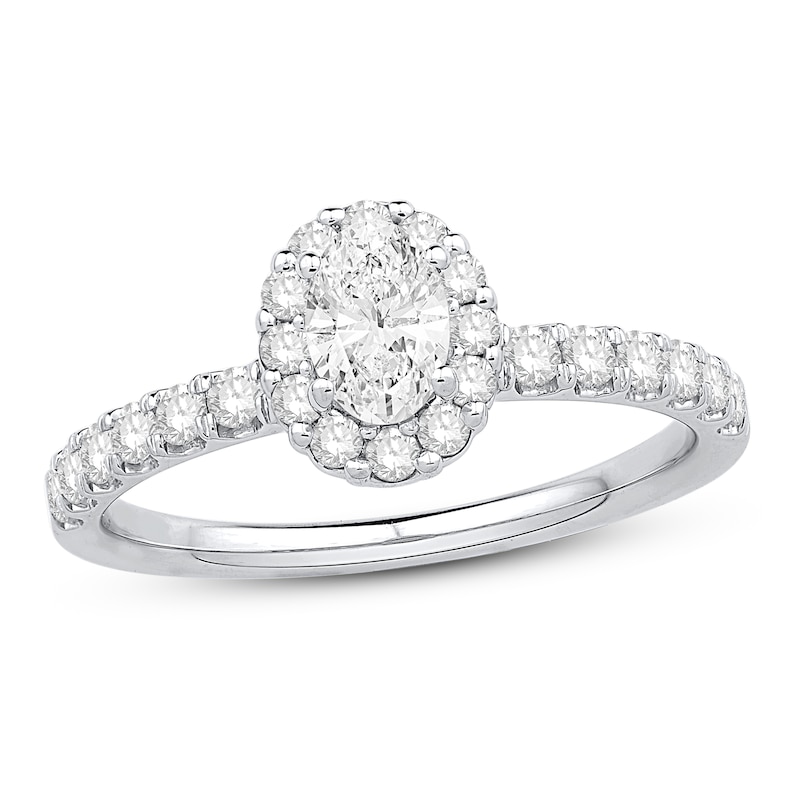 Main Image 1 of Diamond Engagement Ring 3/4 ct tw Round/Oval 14K White Gold