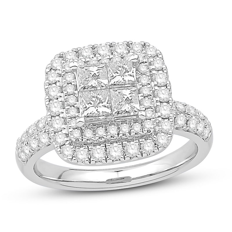 Main Image 1 of Diamond Engagement Ring 1-3/4 ct tw Round/Princess 14K White Gold
