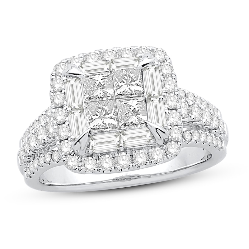 Diamond Engagement Ring 2 ct tw Round/Princess 14K White Gold