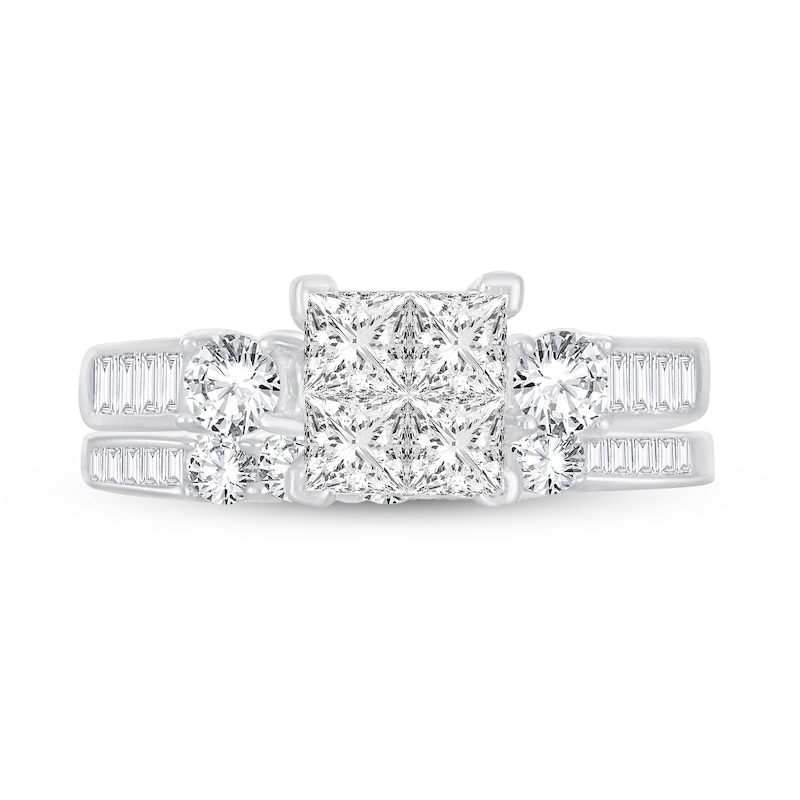 Diamond Bridal Set 1-1/2 ct tw Round/Princess/Baguette 14K White Gold