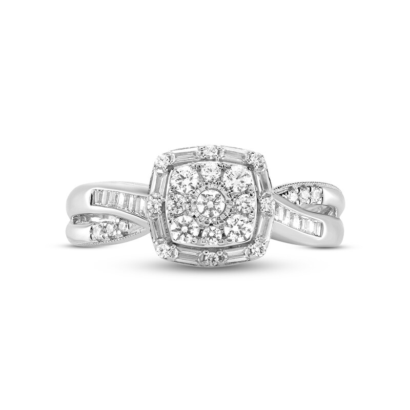 Diamond Engagement Ring 1/2 ct tw Round/Baguette 10K White Gold