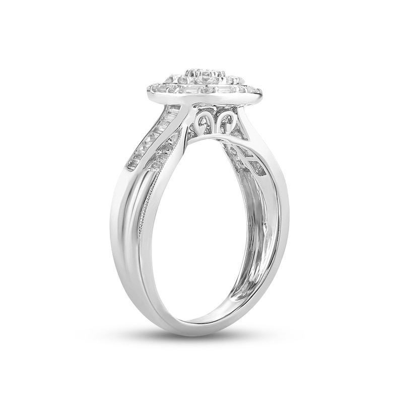 Diamond Engagement Ring 1/2 ct tw Round/Baguette 10K White Gold