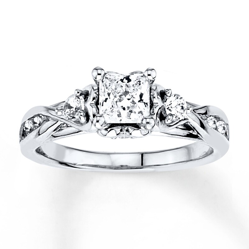 Main Image 1 of Diamond Engagement Ring 1 ct tw Princess-cut 14K White Gold