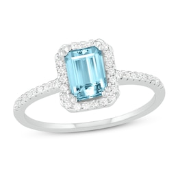 Natural Aquamarine Engagement Ring 1/4 ct tw Diamonds 14K White Gold 10.5mm