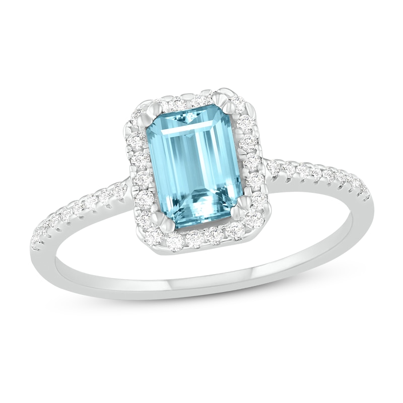 Natural Aquamarine Engagement Ring 1/4 ct tw Diamonds 14K White Gold 10 ...