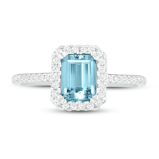 Natural Aquamarine Engagement Ring 1/4 ct tw Diamonds 14K White Gold 10 ...