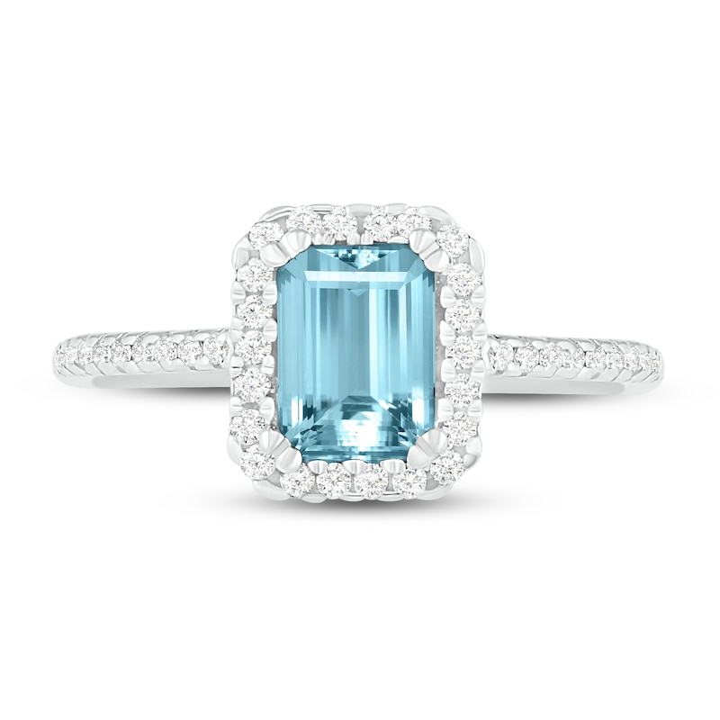 Main Image 2 of Natural Aquamarine Engagement Ring 1/4 ct tw Diamonds 14K White Gold 10.5mm