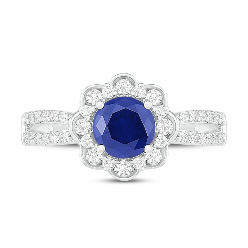 Natural Blue Sapphire Engagement Ring 3/8 ct tw Diamonds 14K White Gold