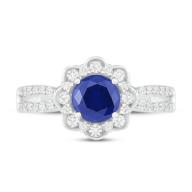 Main Image 2 of Natural Blue Sapphire Engagement Ring 3/8 ct tw Diamonds 14K White Gold