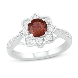Natural Garnet Engagement Ring 1/4 ct tw Diamonds 14K White Gold