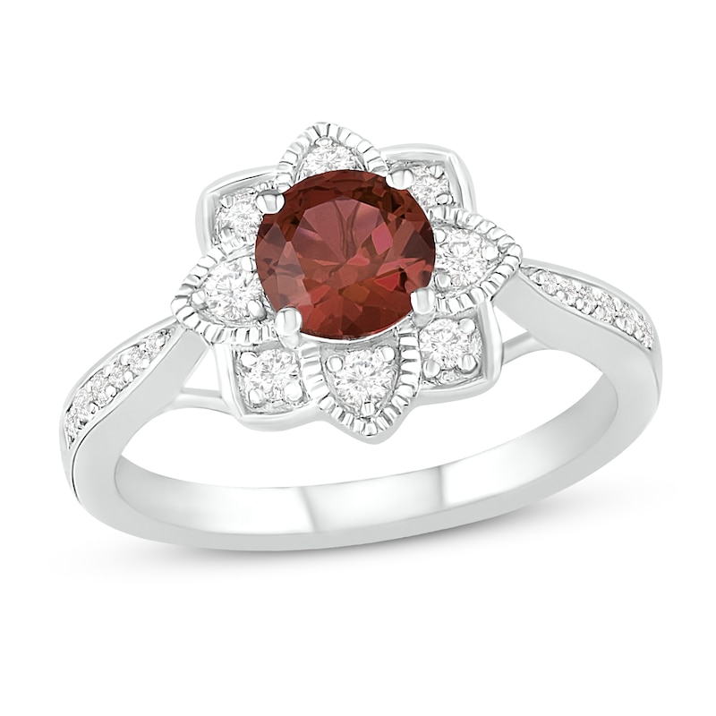 Natural Garnet Engagement Ring 1/4 ct tw Diamonds 14K White Gold