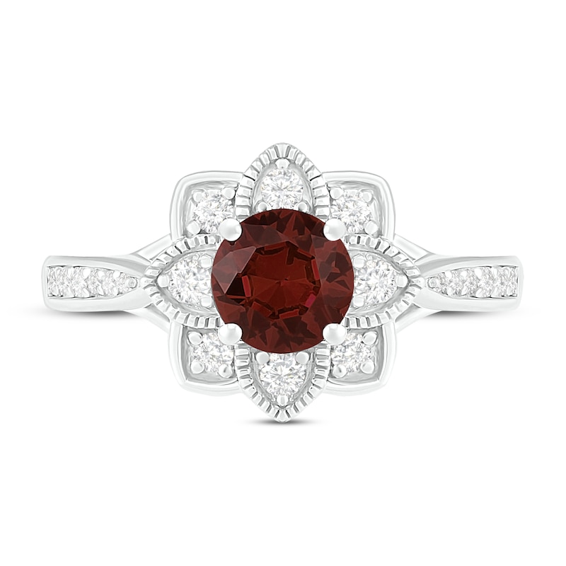 Natural Garnet Engagement Ring 1/4 ct tw Diamonds 14K White Gold