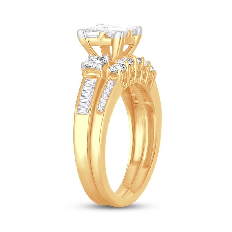 Main Image 2 of Diamond Bridal Set 1-1/2 ct tw Round/Princess/Baguette 14K Yellow Gold