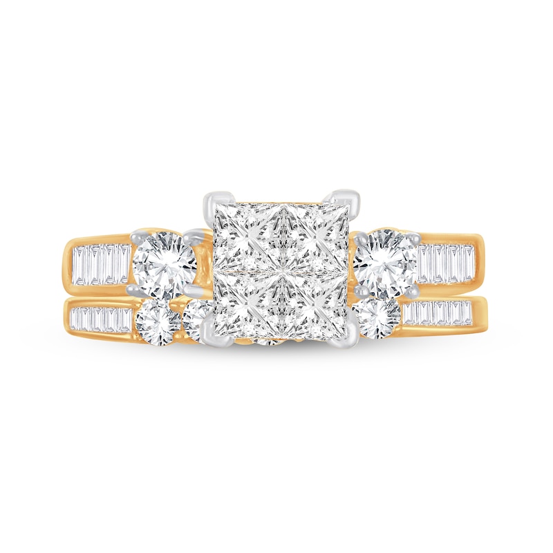 Main Image 3 of Diamond Bridal Set 1-1/2 ct tw Round/Princess/Baguette 14K Yellow Gold