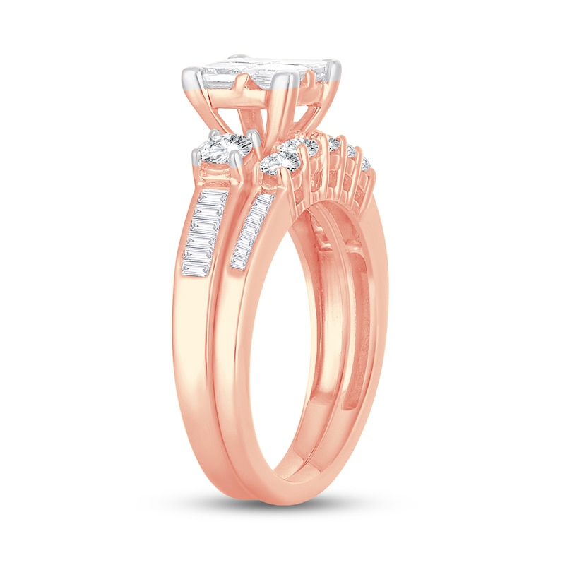 Main Image 2 of Diamond Bridal Set 1-1/2 ct tw Round/Princess/Baguette 14K Rose Gold