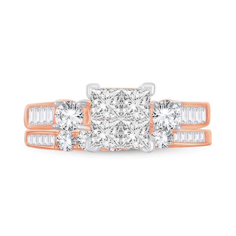 Main Image 3 of Diamond Bridal Set 1-1/2 ct tw Round/Princess/Baguette 14K Rose Gold