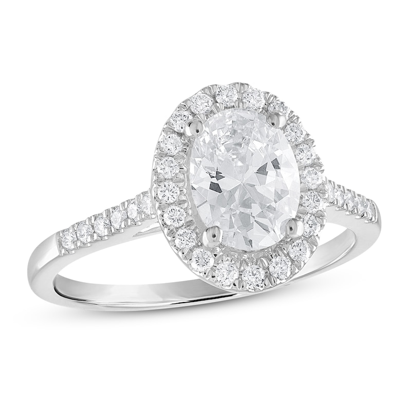 Main Image 1 of Diamond Engagement Ring 1-1/2 ct tw Oval/Round 18K White Gold